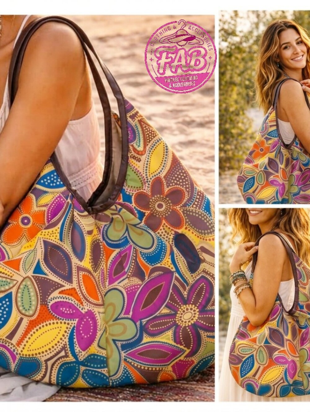 Multicolor Floral Canvas Hobo Boho Sloutchy Totebag